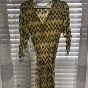 Grey and yellow chevron shift dress